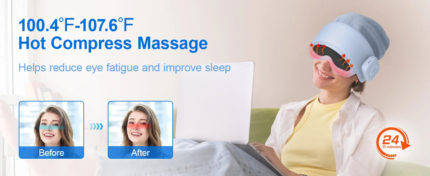 Masseur de tête pour soulager la fatigue, masseur oculaire avec chaleur, massage de la tête et des yeux pour soulager le stress, compatible Bluetooth, cadeaux idéaux